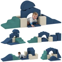 Qaba 7-Piece Baby Soft Play Set, Indoor Soft Play Gym Activity Play Set for Crawling, Sliding and Playing, Navy Blue(m-11)