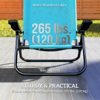 Outsunny Set of 2 Beach Chair 5-Position Adjustable Folding Camping Chair with Headrest Armrests Light Blue(m-9)