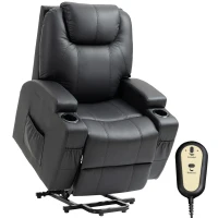 HOMCOM Power Lift Recliner Chair for Elderly, PU Leather Lift Chair with Thick and High Back, Footrest, Remote, Side Pockets, Cup Holders, Reclining Sofa for Living Room, Black(m-2)