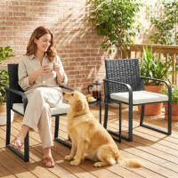 Outsunny Outdoor Bistro Set, 3 Piece Wicker Patio Furniture with Mesh Seat, Glass Table, Cushions for Porch, Balcony, Cream White(m-8)