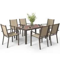 Outsunny 7 Piece Outdoor Dining Set with Rectangular Table and 6 Stackable Chairs, for Backyard, Lawn, Deck, Balcony, Pool Side(m-2)