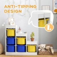 Qaba 3 Layers Toy Storage Organizer Kids Bookshelf Children Toy Storage w/ 6 Plastic Bins, Yellow & Blue(m-6)