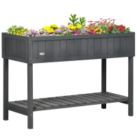Outsunny Wooden Raised Garden Bed, Elevated Planter Box Stand with 8 Slots and Open Shelf, Dark Gray(m-1)