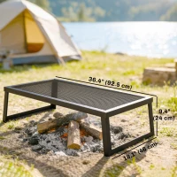 Outsunny Folding Campfire Grill, 36" x 18" Heavy Duty Carbon Steel Grill Grate with Folding Legs, Black(m-3)