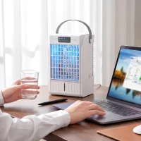 HOMCOM Portable Air Conditioner, 4-in-1 Mini Air Cooler with 4 Wind Speed, 2 Mist Mode, RGB 7 LED Light(m-10)