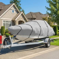 Outsunny 20-21 Ft Trailer Boat Cover, 3000mm Waterproof Universal Boat Cover with Quick-Fasten Buckles, Light Grey(m-8)