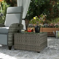 Outsunny 24.4" Patio Wicker Coffee Table, PE Rattan Outdoor Side Table with Tempered Glass Top, Light Grey(m-10)