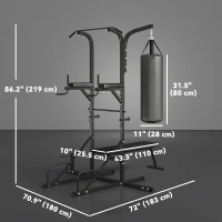 Soozier 86" Power Tower Full Body Home Gym Fitness Station with Punching Bag Adjustable Sit Up Bench(m-3)