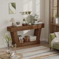 HOMCOM 63 Inch Vintage Console Table, Narrow Entryway Table with Open Shelf for Living Room, Dark Brown(m-9)