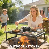 Outsunny Folding Campfire Grill, 36" x 18" Heavy Duty Carbon Steel Grill Grate with Folding Legs, Black(m-10)