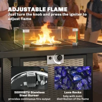 Outsunny 32" Propane Gas Fire Pit Table, 50,000 BTU Square Patio Table with Fire Pit, Wind Guard, Lid, CSA Certified, Grey(m-6)