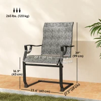 Outsunny C Spring Motion Patio Chairs Set of 2 with Curved High Backrest, Armrest, All Weather Breathable Fabric, Metal Frame(m-3)