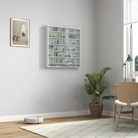 HOMCOM 7-Tier Display Cabinet, Shot Glass Display Case, Glass Curio Cabinet with 2 Glass Doors and 6 Adjustable Shelves, White(m-8)