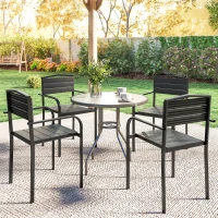 Outsunny Stackable Patio Chairs Set of 4, Outdoor Dining Chairs with Slatted HDPE Seat, Armrests for Garden, Backyard, Black(m-10)