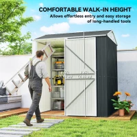 Outsunny 7' x 6' Tall Outdoor Storage Shed, Waterproof Metal Garden Shed with Gloves, Lockable Door, Dark Grey(m-4)