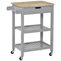 HOMCOM Rolling Kitchen Cart, Utility Storage Cart with Drawer, 2 Slatted Shelves and Towel Rack for Dining Room, Grey(m-2)