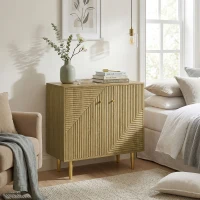 HOMCOM Sideboard with Adjustable Shelf, Buffet Cabinet with 2 Doors and Gold Steel Legs for Dining Room, Oak(m-9)