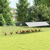 PawHut Metal Chicken Coop, Large Chicken Run with Water-Resistant & Anti-UV Cover for 7-9 Hens, Outdoor Hen House with 10 Doors(m-10)