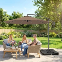 Outsunny 9.6ft Offset Patio Umbrella Garden Hanging Parasol Banana Cantilever Umbrella with Base, Crank, Coffee(m-10)