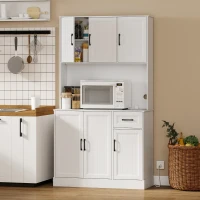 HOMCOM 71" Pantry Cabinet with Charging Station, Kitchen Storage Cabinet with Microwave Stand, Adjustable Shelves, White(m-1)