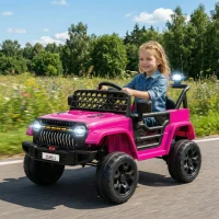 Qaba 12V Battery Powered Ride On Truck, Kids Electric Car with Spring Suspension, Remote, Horn, USB Music, Pink(m-9)