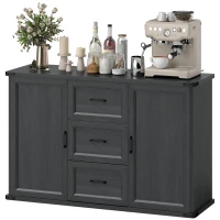 HOMCOM Sideboard with 3 Drawers and 2 Doors, 47" Buffet Cabinet with Adjustable Shelves for Kitchen, Black Wood Grain(m-2)