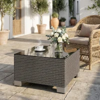 Outsunny 21.7" Square Patio Table, Small Outdoor Patio Coffee Side End Table with Tempered Glass Top, Black(m-1)