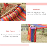 Outsunny Cotton Hammock Portable Soft Swing Sleeping w/ Headrest & Side Pocket Deluxe Swing Chair for Beach, Yard, Bedroom, Patio, Porch, Indoor, Outdoor, Rainbow Stripes(m-7)