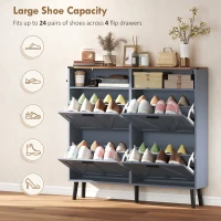 HOMCOM Shoe Storage Cabinet with 4 Flip Drawers, Farmhouse Narrow Shoe Cabinet, Holds Up to 24 Pairs, Blue(m-5)