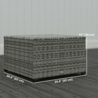 Outsunny 24.4" Patio Wicker Coffee Table, PE Rattan Outdoor Side Table with Tempered Glass Top, Light Grey(m-3)