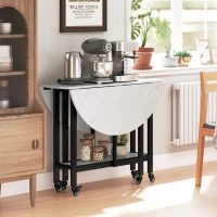 HOMCOM Folding Dining Table, Drop Leaf Table with Open Shelf, Rolling Kitchen Table for Dining Room, Small Spaces, White Marble(m-9)