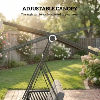 Outsunny 2-Person Outdoor Patio Porch Swing with Adjustable Canopy, Rattan Hanging Swing Bench with Soft Cushions(m-5)