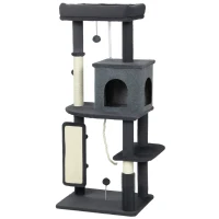 PawHut 52 Inch Cat Tree with Scratching Posts, Cat Bed, Condo, Grooming Brush, Jumping Platforms, Toy Balls, Anti-tip Kit(m-2)