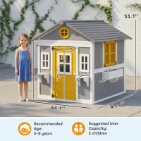 Outsunny Wooden Playhouse for Kids Outdoor with Doors, Windows, Planter Pots and Boxes for Toddlers 3-8 Years, Gray(m-3)