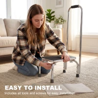 HOMCOM Step Stool with Handle for Adults and Seniors, Heavy Duty Metal Foot Step Stool for Elderly, Portable Stool with Anti-slip Design(m-7)