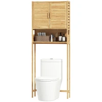 HOMCOM Over the Toilet Cabinet, Bathroom Organizer with 2 Doors, Open Compartment and Adjustable Shelf, Natural Wood Finish(m-2)