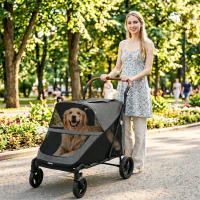 PawHut Dog Stroller for Large Dogs Up to 66 LBS with All-Terrain Spring Suspension, 8-Position Adjustable Handle, Gray(m-10)