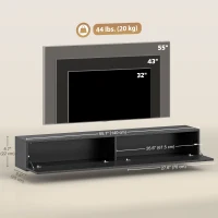 HOMCOM 55" Floating TV Stand for TVs up to 72 Inch, Wall Mount Media Console with 2 Fluted Flip-Down Doors, Cable Hole, Black(m-3)