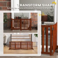 PawHut Foldable Dog Gate with Door, 4 Panels Fressstanding Pet Gate, Brown(m-5)