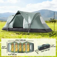 Outsunny 5-6 Person Family Tent, Outdoor Camping Tent with Lighting Hook, Carrying Bag for Camping, Hiking and Travelling, Green(m-3)