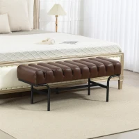 HOMCOM Bedroom Bench PU Leather End of Bed Bench with Cylindrical Seat and Metal Legs for Bedroom Living Room Hallway Brown(m-1)