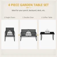 Outsunny 4 Piece Patio Furniture Set, Outdoor Conversation Set with Loveseat Sofa, Armchairs, Glass Top Coffee Table, Black(m-4)