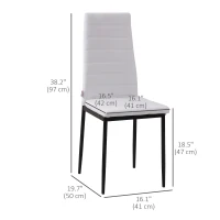 HOMCOM High Back Dining Chairs, Modern Upholstered Linen Fabric Accent Chairs with Metal Legs for Kitchen, Set of 4, White(m-3)