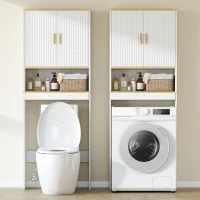 HOMCOM Over the Toilet Storage Shelf Adjustable Shelf Over the Toilet Storage Cabinet for Bathroom White and Oak(m-9)