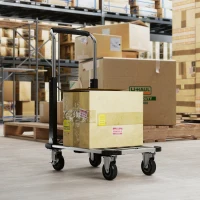 HOMCOM 330 lbs Heavy Duty Hand Truck, Folding Trolley, Dolly with Adjustable Handle and Extendable Platform, Silver and Black(m-1)