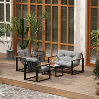 Outsunny 4 Piece Patio Furniture Set, Outdoor Loveseat Sofa Set with Thick Cushions and Coffee Table, Light Grey(m-9)