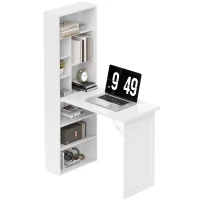 HOMCOM Fold-out Convertible Office Desk, Wall Mount Computer Desk with Whiteboard and Side Shelf, White(m-2)