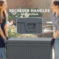 Outsunny 70 Gallon Deck Box, Resin Outdoor Storage Box with Handles, Waterproof Storage Container for Garden Tools, Dark Grey(m-5)