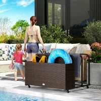 Outsunny PE Rattan Pool Float Storage Organizer with Wheels, Mixed Brown(m-10)