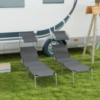 Outsunny 2Pcs Outdoor Lounge Chair, Adjustable Folding Chaise Lounge with Sun Shade for Beach, Camping, Hiking, Grey(m-1)